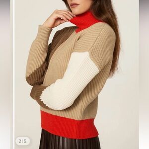 Boss Falisha Colorblock Mockneck Sweater 100% Wool Size Small